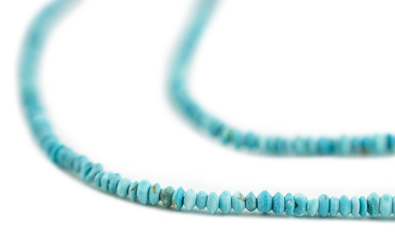 The Bead Chest Tiny Blue Turquoise Stone Saucer Heishi Beads 2mm Afghanistan Gemstone 15 Inch Strand